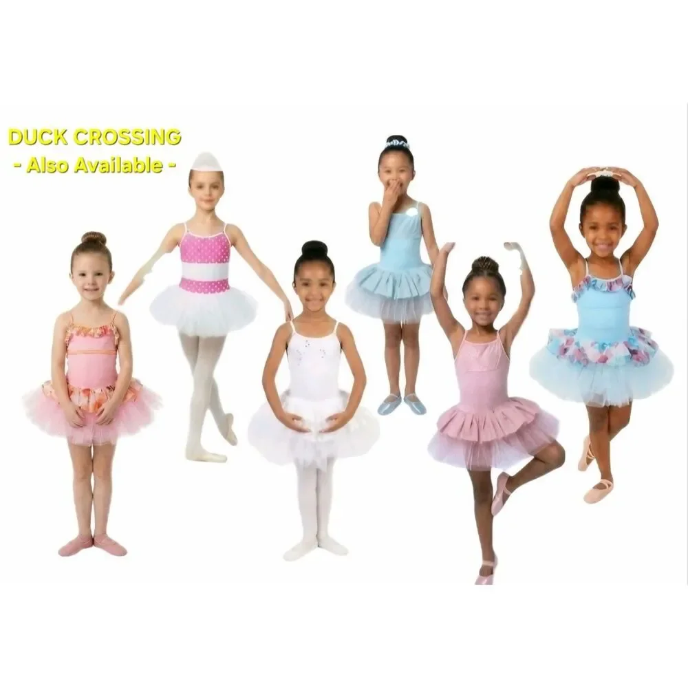 Duck Crossing Girls Ruffle Ballet Tutu Dress 1pc Skirted Leotard Tulle Blue Pink